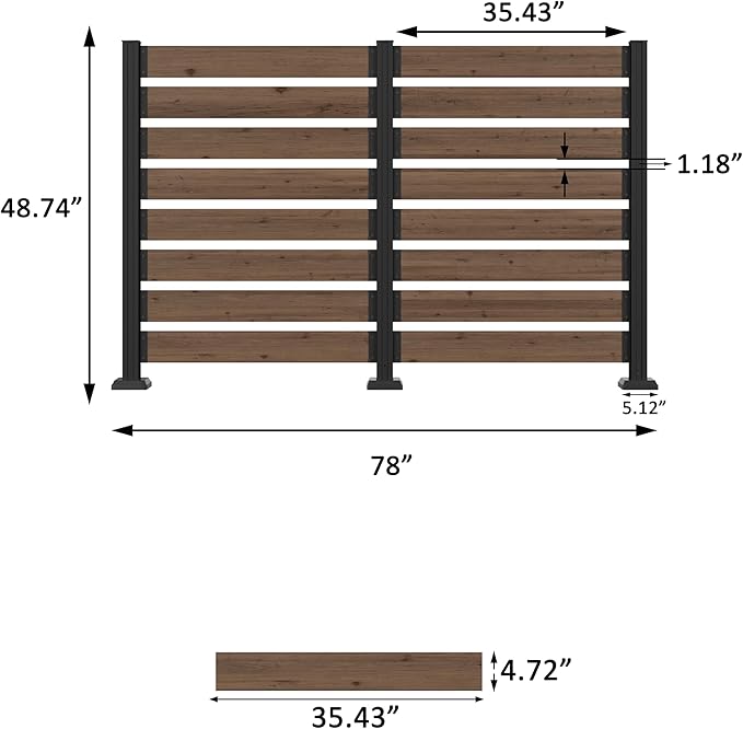 78” W x 48” H Wooden Air Conditioner Fences for Hard Ground & Soft Ground, 2 Outdoor Garden Fences, Privacy Screen Panels with Aluminum Stakes, Trash Can Pool Equipment Enclosure, Brown
