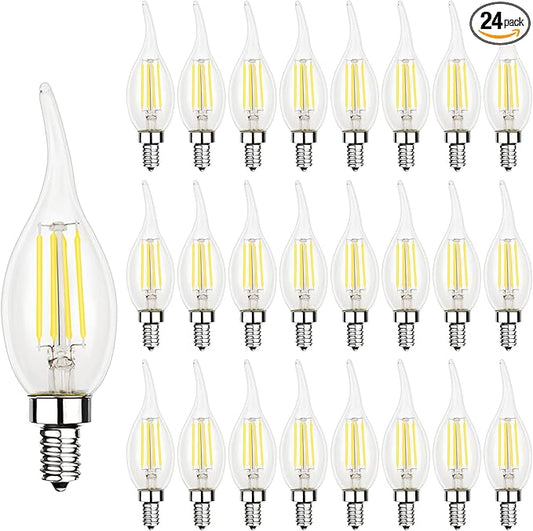 Energetic 24 Pack Dimmable Candelabra Led Light Bulb, CA10 Shape,Flame Tip Style, 60 Watt Equivalent, 500LM 5000K Daylight, E12 Base, LED Candelabra Bulb,CRI 90+, UL Listed, for Decoration