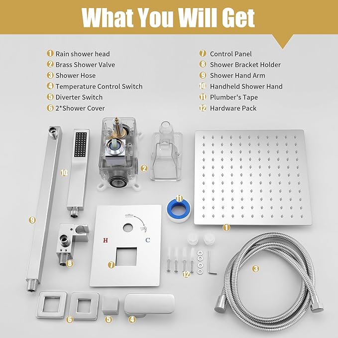 Rainfall Bathroom Shower System, 10-Inch Rain Shower Head and Handle Set, Wall Mounted Dual Shower Combo, All Metal Decorative Shower Luxury Kit Chrome (with Shower Valve)