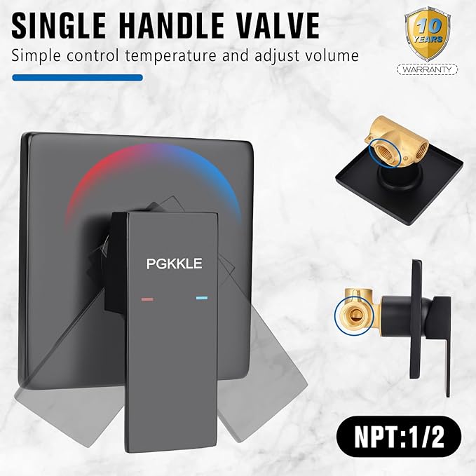 10 Inch Rainfall Shower Faucet Single Function Shower Trim Kit with Rough-in Valve Shower Set Square Stainless Steel Metal Touch-Clean Shower Head Matte Black