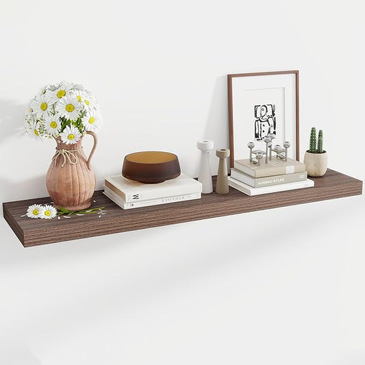 48 Inch Floating Shelves, 11.6 Inch Deep Floating Shelves for Wall, Floating Shelf with Invisible Brackets, Deep Shelves for Bathroom, Bedroom, Living Room, 1 Pack, Walnut