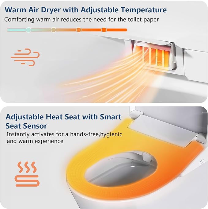 Bidet Toilet Seat, Elongated Smart Heated Toilet Seat, EWATER Wand Cleaning & LED Nightlight Design, Endless Warm Water, Warm Dryer, Deodorizer, 2 Control Method