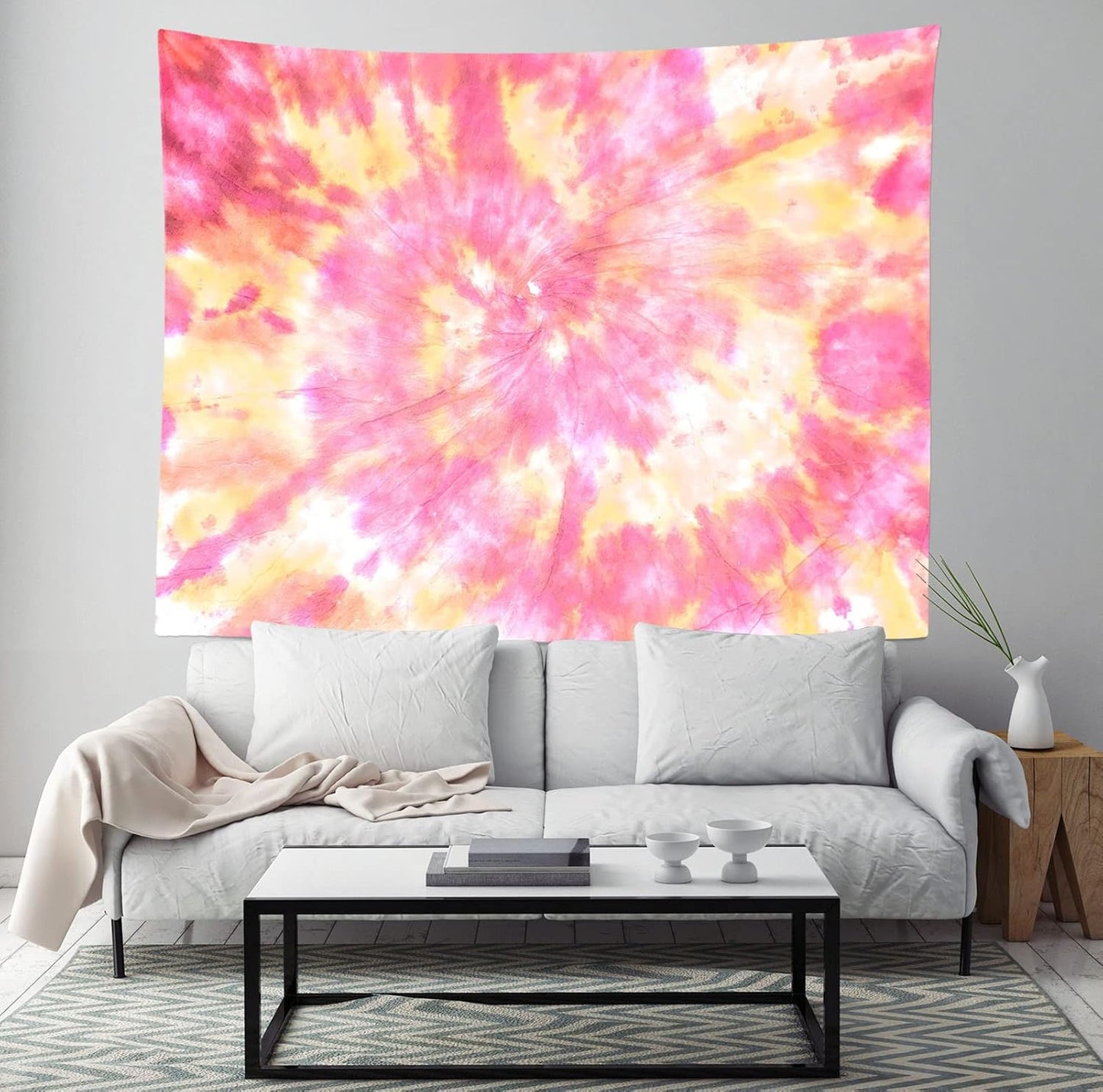 Loccor 5x3ft Tie Dye Tapestry Light Orange Watercolor Craft Dirty Tie-Dye Textile Abstract Chaotic Hippie Tapestry Wall Hanging for Living Room Bedroom Decor （Pattern Painted on Polyester Fabric）