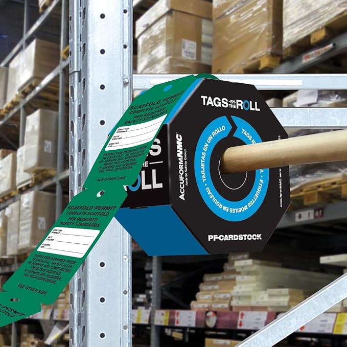 250 Scaffolding Tags by-The-Roll, Scaffold Permit - Complete Scaffold, US Made OSHA Compliant Scaffold Tags, Waterproof PF-Cardstock, Resists Tears, 6.25"x3", TAR733