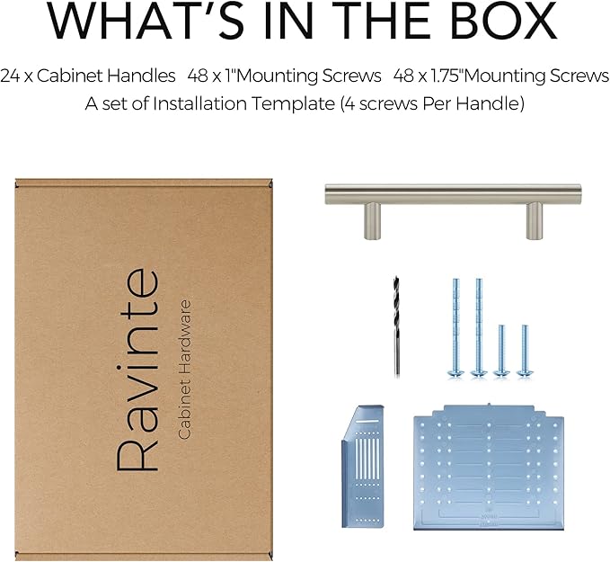 Ravinte 24 Pack | 6'' Cabinet Pulls Brushed Nickel Stainless Steel Kitchen Drawer Pulls Cabinet Handles 6”Length, 3-3/4” Hole Center with Mounting Template