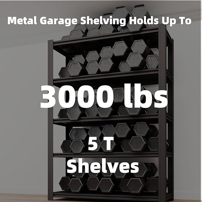 5-Tier 55" W x 24" D x 84" H Garage Shelving 3000LBS Storage Shelves Heavy Duty Metal Shelf Unit Adjustable Basement Industrial Storage Racks