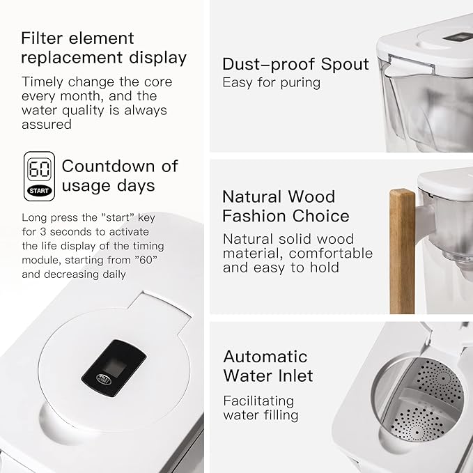 Water Filter Pitcher, 200-Gallons Long-Life 10-Cup Pitcher with 1 Filter, 5X Times Lifetime, Reduces PFAS, PFOA/PFOS, Fluoride, Chlorine, Rust, Microplastics, BPA Free, Clear, Lasts 3 Months