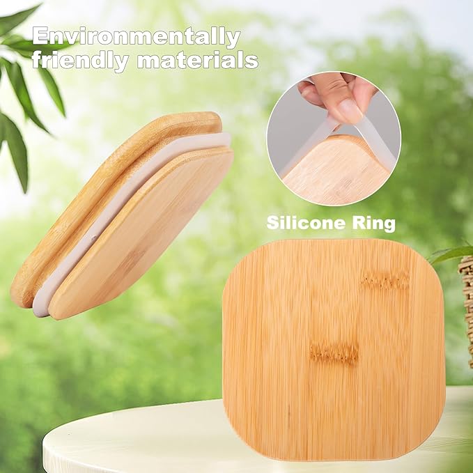 50oz Glass Food Storage Jars Set of 6,Glass Storage Containers Clear Glass Food Canister with Bamboo Lid Airtight For Serving Tea, Coffee, Flour, Sugar, Candy, Cookie, Spice and More (Square)