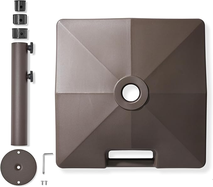 Casafield Patio Umbrella Base, 64lb Capacity, Fillable Heavy Duty Rolling Stand with Handle for Outdoor, Patio, Lawn, Deck, Poolside - Brown