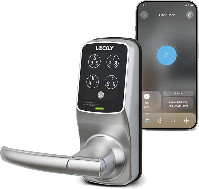 Lockly Smart Lock Model 6S, Bluetooth Smart Door Lock, Keyless Entry Door Lock, Touchscreen Keypad, App Control, eKeys and Offline Access Code, Auto Lock - Satin Nickel