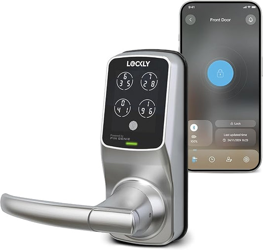 Lockly Smart Lock Model 6S, Bluetooth Smart Door Lock, Keyless Entry Door Lock, Touchscreen Keypad, App Control, eKeys and Offline Access Code, Auto Lock - Satin Nickel