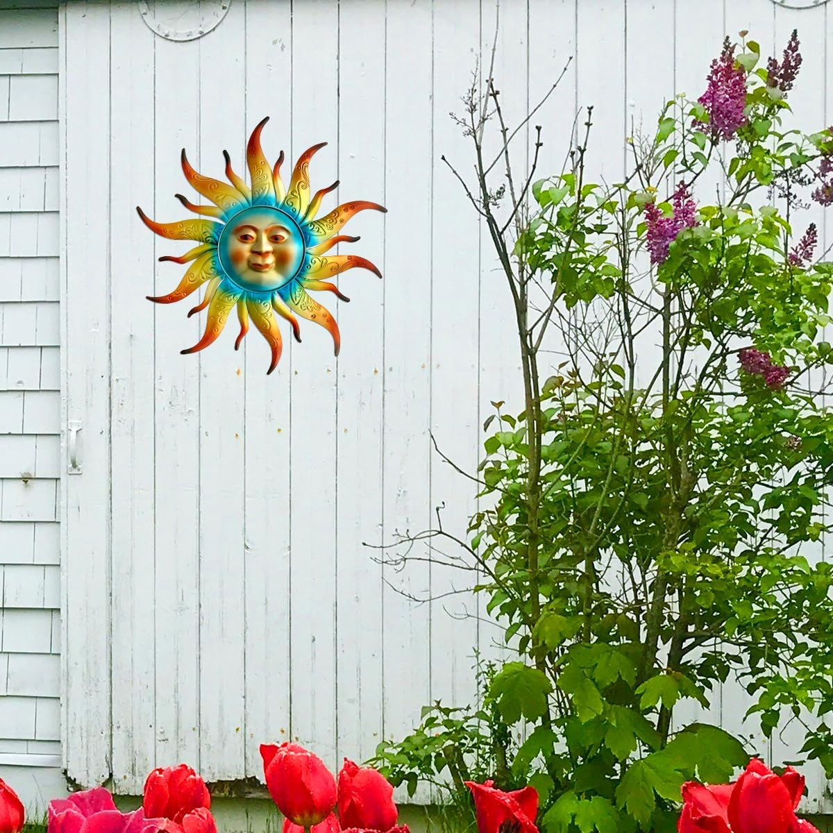 Metal Sun Wall Art Decor - 17.3 inches Outdoor Wall Decor,Sun Face Sculpture for Garden Farmhouse Yard Patio Fence Living Room Bedroom Gift Idea for Family Friends