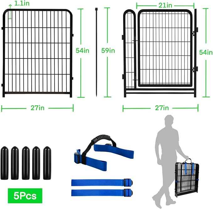 Tall Garden Fences and Borders, 54 in(H) Dog Fences for The Yard, 4 Panels Total 8.9 Ft Long, Gate 21 Inches Wide with Low Sills. Dog Fence Outdoor or Indoor. Fencing for Garden Beds