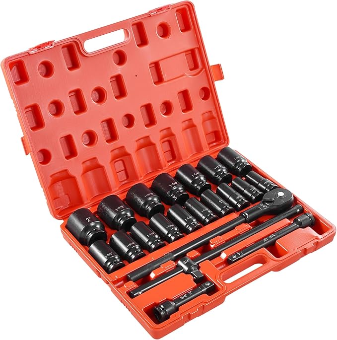 VEVOR Impact Socket Set 3/4 Inches 22 Piece Deep Impact Sockets, 6-Point Sockets, Rugged Construction, CR-V Drive Socket Set Impact SAE 13/16 inch - 2 inch, Includes Carrying Case and Ratchet Handle