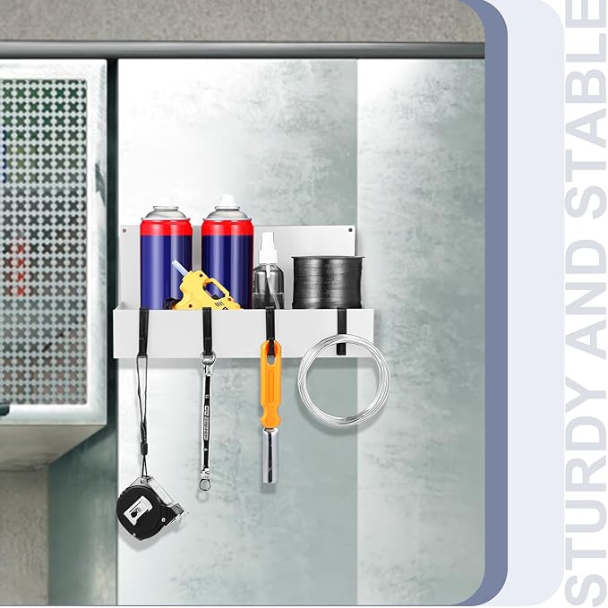 3 Pack Magnet Garage Organizer Magnetic Spice Rack for Refrigerator 20 lb Capacity Shelf Hanging Heavy Duty Magnetic Fridge Side for Organize Garage Tools (White)