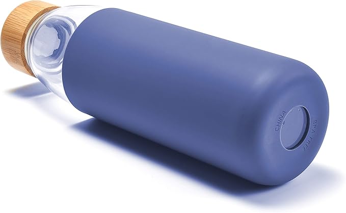 veegoal Glass Water Bottles 25 Oz Borosilicate with Bamboo Lid, BPA-FREE, Non-Slip Silicone Sleeve, and Stainless Steel Leak Proof Lid - Reusable Glass Bottle for Men and Women