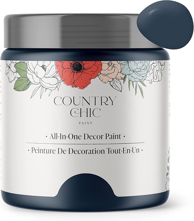 Country Chic All-in-One Chalk Paint for Furniture, Cabinets, Home Decor, Eco-Friendly, Matte Finish, Built-In Primer & Top Coat for Wood, Metal - Peacoat (Navy Blue) - Pint 16 oz (475 ml)