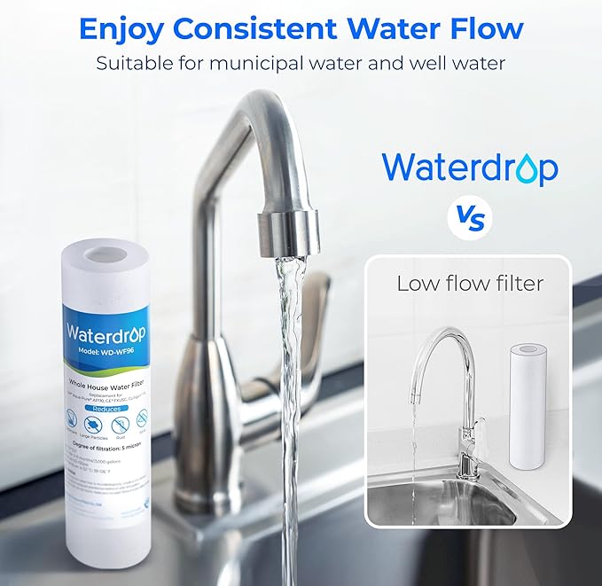 Watedrop 5 Micron Water Filter 10" x 2.5" Whole House Water Filter Replacement Cartridge, Sediment Water Filter Replacement for Any 10 inch RO Unit, Aqua-Pure® AP110, Culligan® P5, WHKF-GD05, 6 Pack