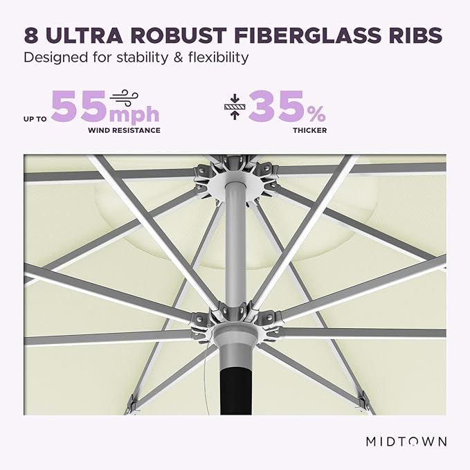 Midtown Umbrellas Push Pop Sunbrella Umbrella 8 Feet Outdoor Umbrella in Canvas Natural Acrylic Fabric - Patio Umbrella, Backyard Umbrella, Garden Umbrella, Picnic Table Umbrella & Pool Umbrella - Black Pole