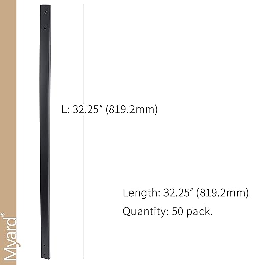 Myard 32-1/4 Inches Traditional Rectangular Iron Deck Balusters Furniture w/Screws for Wood Composite Facemount Railing Staircase Balustrade, Classic Geometric Styling (50-Pack, Matte Black)