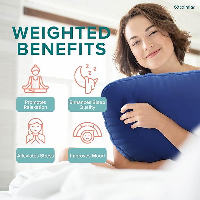 Calmier - 6 lb Sensory Weighted Pillow - Glass Bead Filled Hug Pillow - Ultra Plush Cozy Weighted Pillows for Adults and Kids - Child Sensory Pillow - Weighted Lap Pad (Blue - Minky, 6 LBS)