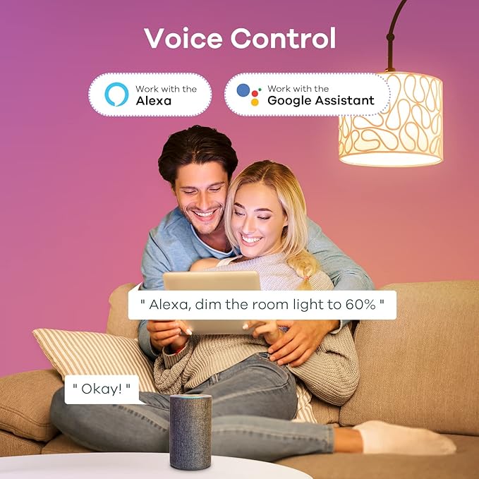 Linkind Smart Light Bulbs, WiFi Bulbs Work with Alexa & Google Home, RGBTW Color Changing Light Bulb with APP Control, 9W LED Smart Bulb Equivalent 60W, A19 E26 Alexa Light 2.4Ghz 800LM Dimmable