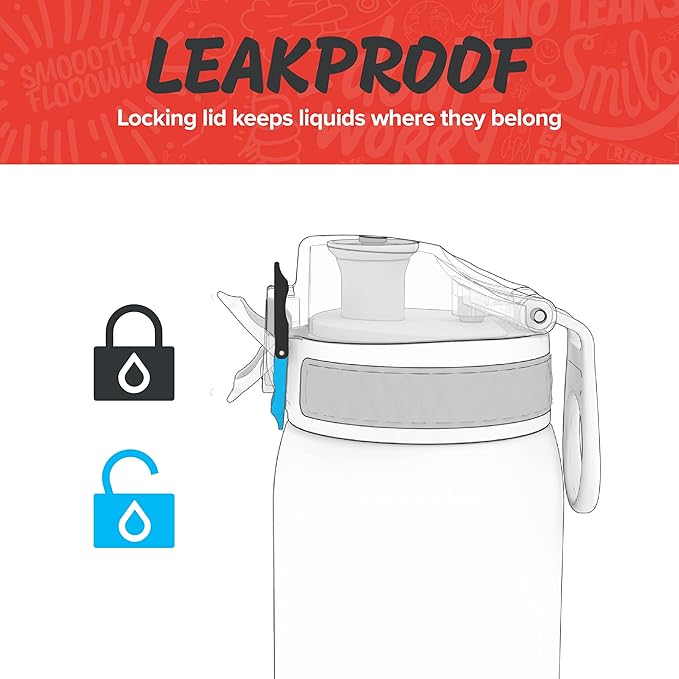 Ion8 Kids Water Bottle, Steel 400 ml/13 oz, Leak Proof, Easy to Open, Secure Lock, Dishwasher Safe, Carry Handle, Hygienic Flip Cover, Odor Resistant, Carbon Neutral, Durable, Metallic Red