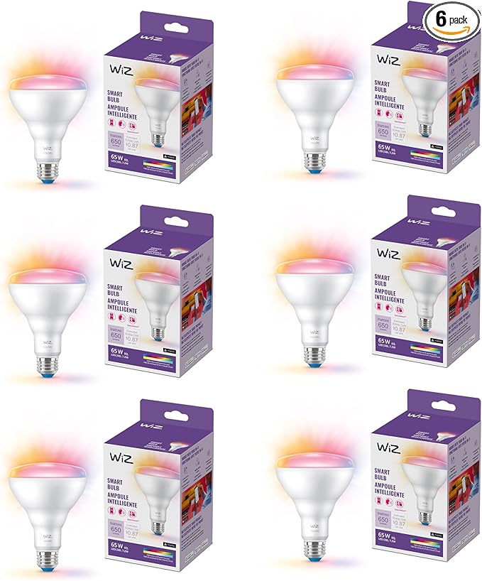 WiZ Connected 65W BR30 Color LED Smart Bulb - Pack of 6 - E26 - Indoor - Connects to Your Existing Wi-Fi - Control w/Voice or App + Activate w/Motion - Matter Compatible