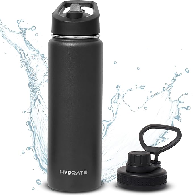 HYDRATE Insulated Stainless Steel Water Bottle - Large Reusable Flask with Leak-Proof Design and Convenient Handle - Double Vacuum Insulation for School, Work, or Adventure