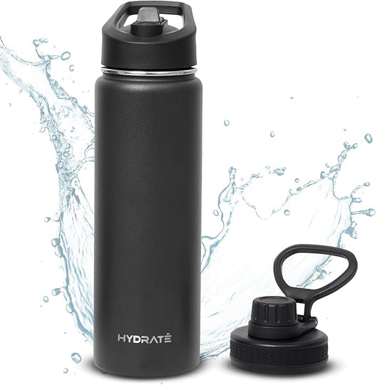 HYDRATE Insulated Stainless Steel Water Bottle - Large Reusable Flask with Leak-Proof Design and Convenient Handle - Double Vacuum Insulation for School, Work, or Adventure