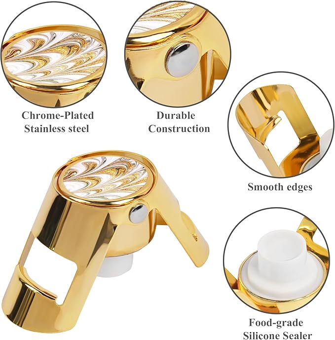 LIZIMANDU Champagne Stopper, Stainless Steel Bottle Plug Sealer for Sparkling Wine, Superior Leak,keeps Wine, Champagne, Prosecco, Cava, and Sparkling Wine fresh longer(1-Gold Splash Ink)