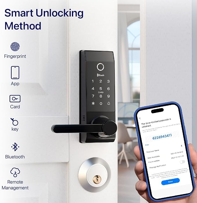 Smart Lock Doorbell Fingerprint Smart Door Lock Deadbolt for Homeowners or Parents Door Lock with Camera and Door Handle for Renters, Keyless Entry Door Lock for Front Door (Contour Black)