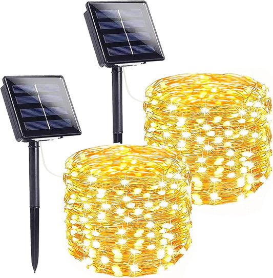 2-Pack Solar String Lights for Outside, Total 200LED Solar Fairy Lights Waterproof, Outdoor Twinkle Light Copper Wire 8 Modes Fairy Light for Xmas Tree Party Wedding Decor (Warm White)