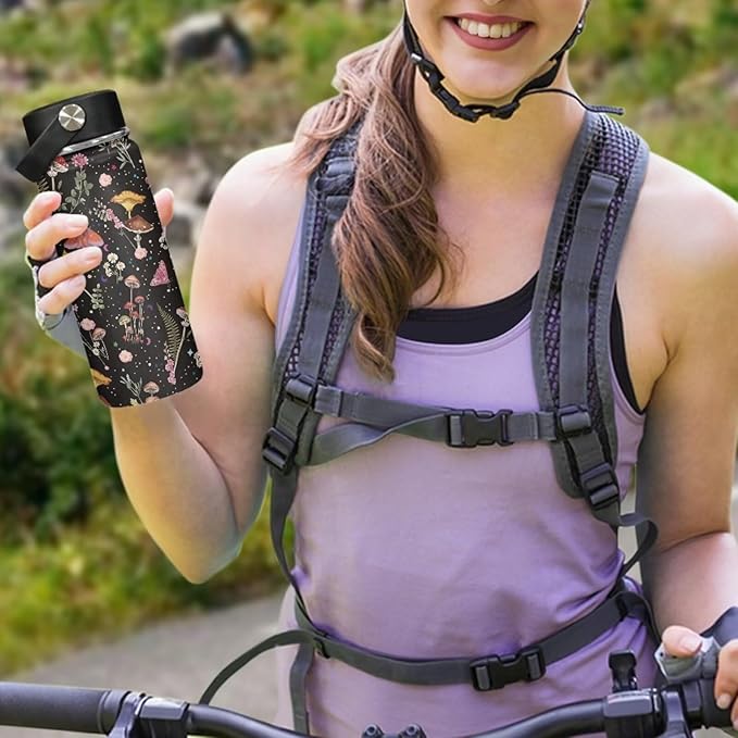 Wild Mushoom Water Bottle 20 Oz for Women Insulated Water Bottles with Handle Flask Wide Mouth Bottle Vacuum Stainless Steel Metal Water Bottle