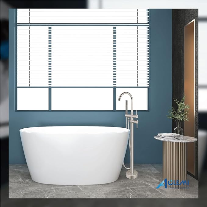 Aolemi Floor Mount Bathtub Faucet Freestanding Tub Filler Standing High Flow Shower Faucets Shower Mixer Taps, Swivel Gooseneck Spout with Cylinder Handheld Brushed Nickel