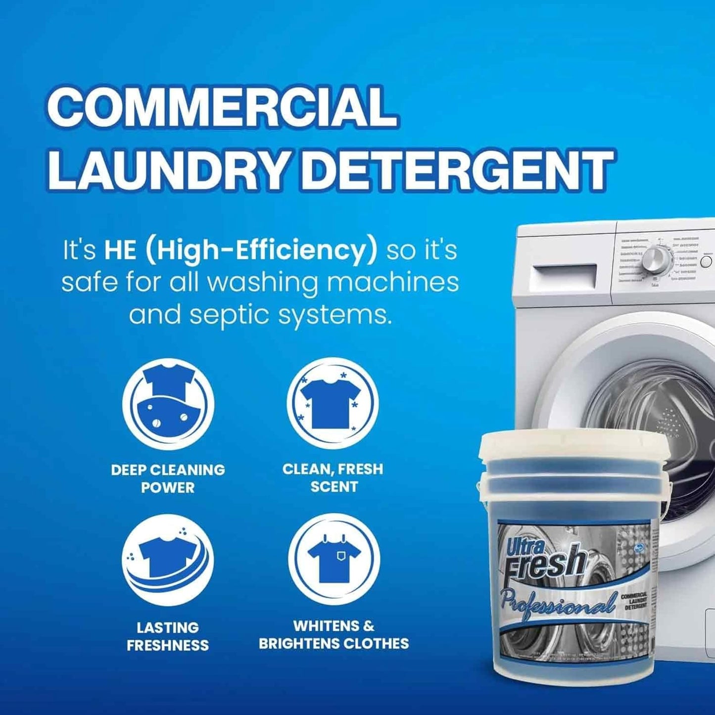 Ultra Fresh® Professional™ Commercial Laundry Detergent, 5 Gallons – Liquid with Easy Dispensing Pump for All Machine Types, up to 640 Loads
