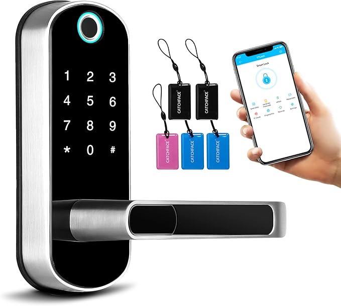 Smart Lock,TFX1 Bluetooth Enabled Fingerprint and Touchscreen Electronic Door Lock|TTLock App Unlock|Keyless Entry|Auto Lock|Fingerprint Door Lock for Home Office Apartment Hotel Garage School(Silver)