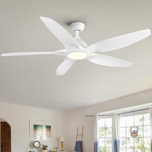 NicBex Ceiling Fan 60 Inch Modern Ceiling Fans with Integrated LED Light and Remote Control Double Finish Ceiling Fan with 5 ABS Blades for Living Room, Bedroom, White