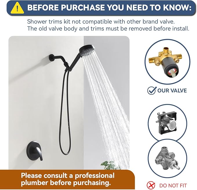 Shower Faucet Set with 7 Functions Handheld Shower Head Filter Shower Combo Set Shower System Shower Trim Kit Matte Black