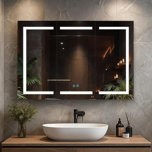 Blossom LED Mirror Medicine Cabinet with Lights, 48 Inch | LED Lighted Bathroom Medicine Cabinet | Recessed or Surface with Defogger, 3 Color Dimmer | Makeup Mirror