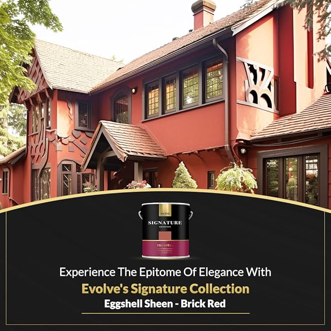 EVOLVE Signature Paint & Primer: Luxury Paint & Primer for Indoor & Outdoor Surfaces, Minimal Odor, Eggshell Sheen (Brick Red, 1 Gallon)