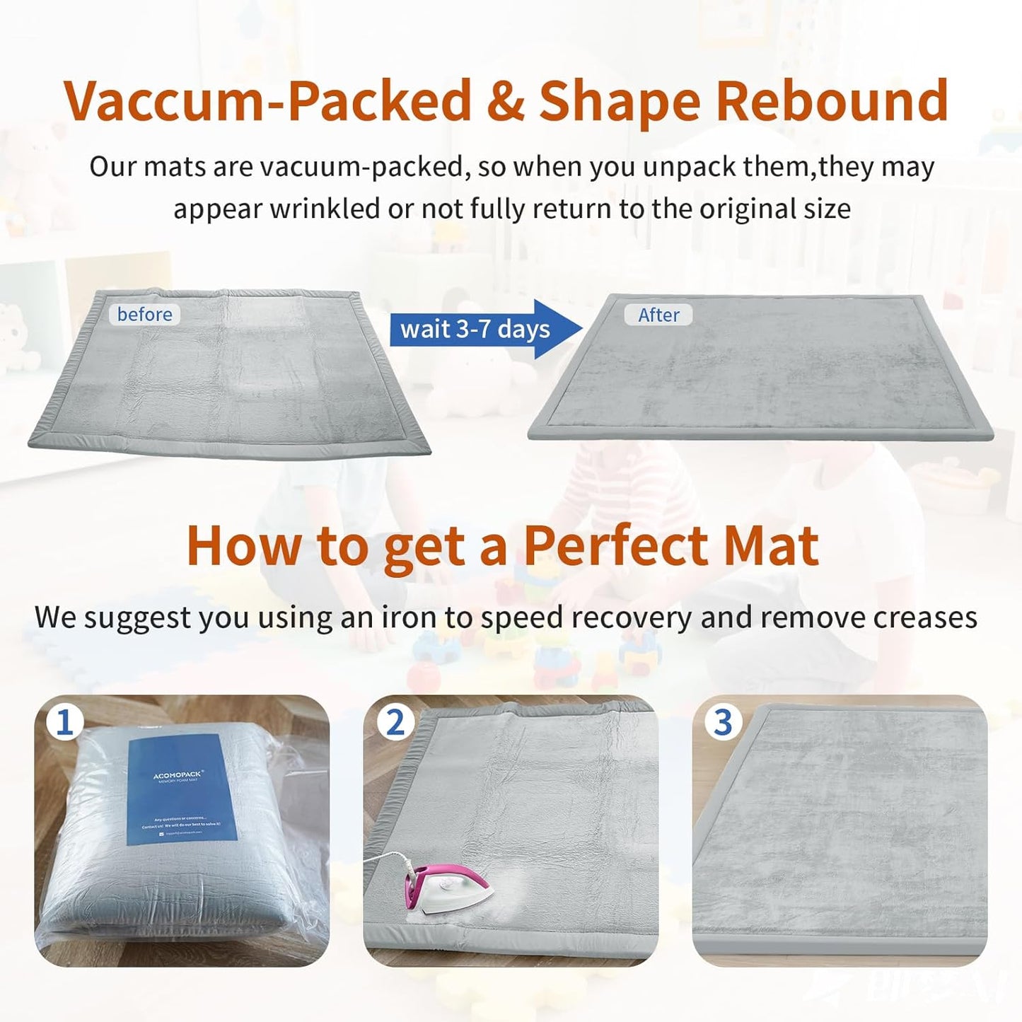 ACOMOPACK Baby Play Mat for Floor,1.3" Thick Memory Foam Area Rug for Living Room,Soft Velvet Crawling with Non-Slip Bottom for Kid,Toddler,79"×118" Tummy Time Nursery Rugs,Yoga（Light Grey）