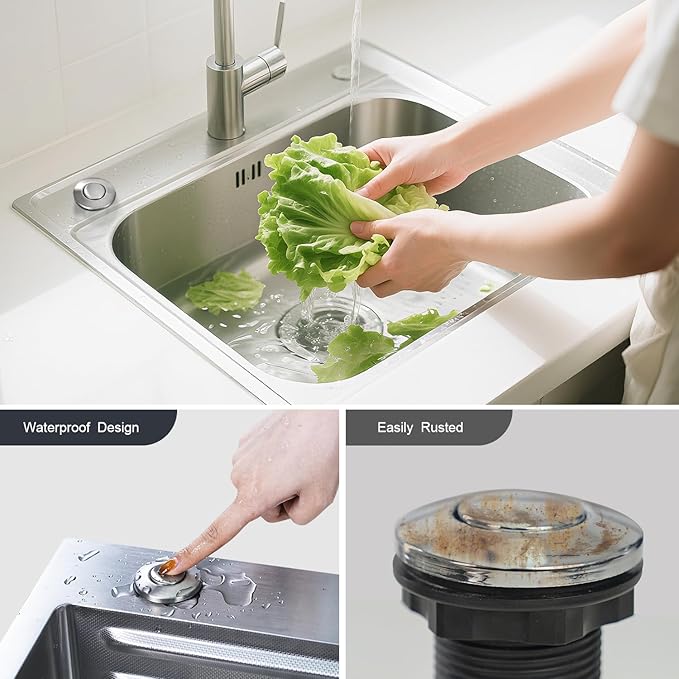 Garbage Disposal Air Switch Kit, Sink Button Food Waste Disposals Part On/Off Air Button Stainless Steel Polished (Chrome, LONG/3.6")