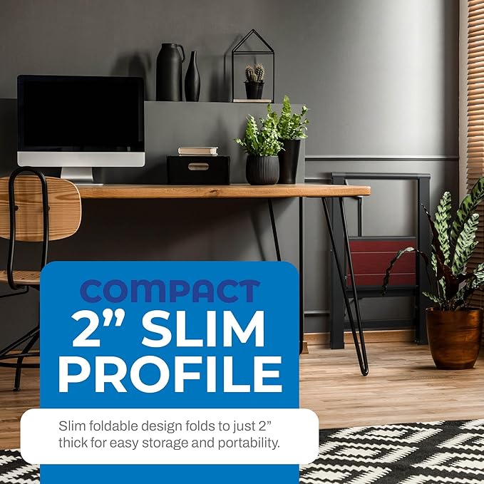 Step Ladder 1 Step Folding, Decorative - Beautiful Mahogany & Black Aluminum, Ultra Slim Profile, Anti Slip Steps, Sturdy-Portable for Home, Office, Kitchen, Photography Use,by SORFEY