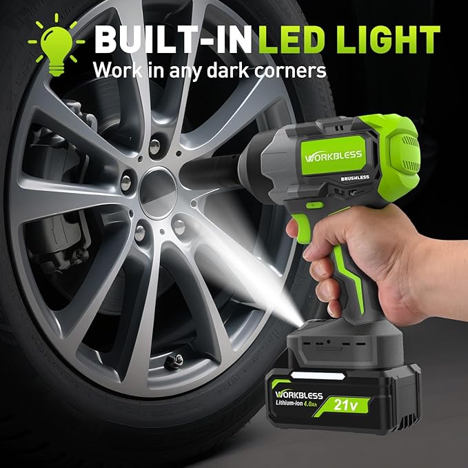 1/2 Impact Gun, 1200Nm (885Ft-lbs) High Torque Brushless, Cordless Impact Wrench with 20V 4Ah Battery, 3-Speed, 4 Cr-V Sockets, LED Light, Variable Speeds, Electric Wrench for Car Tire, Mower Lug Nut