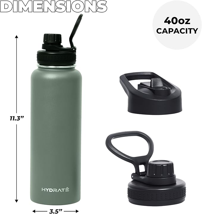 HYDRATE Insulated Stainless Steel Water Bottle - Large Reusable Flask with Leak-Proof Design and Convenient Handle - Double Vacuum Insulation for School, Work, or Adventure