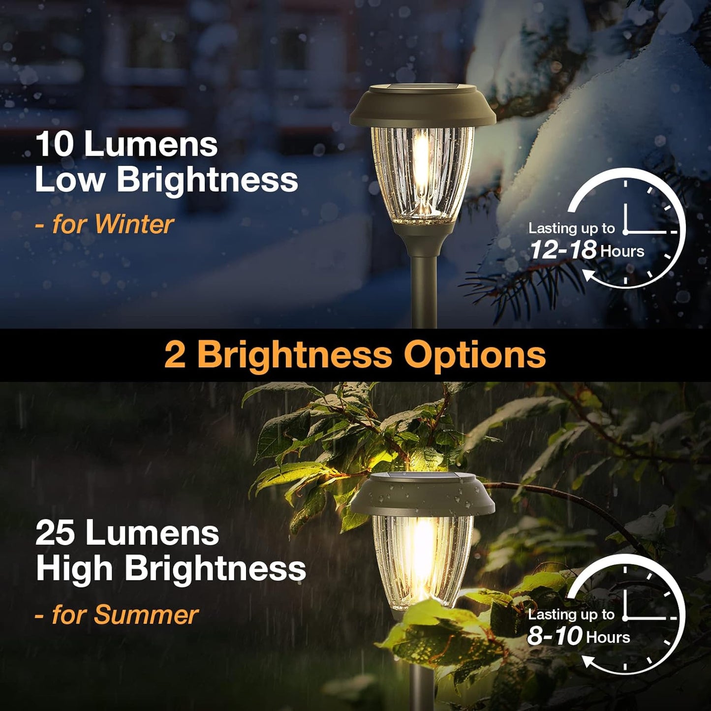 XMCOSY+ Solar Lights Outdoor 10/25 LM LED with 2 Lighting Modes, Solar Garden Lights Glass and Metal, IP65 Waterproof Solar Powered for Yard Pathway Walkway Driveway Patio (6 Pack, Warm White)