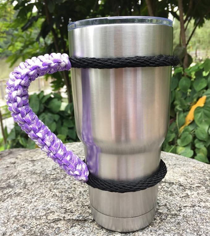 Handmade Paracord Handle for Yeti/Rtic/Ozark Trail Rambler 30 Oz Tumbler. Purple/White