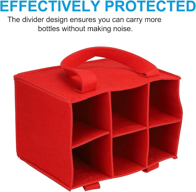 PATIKIL 6 Bottle Wine Carrier Tote Bag, 2 Pack Wine Bottle Carrying Bag with Divider Reusable Wine Storage Bag Felt Grocery Bags Portable Gift Bag, Red