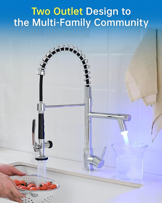 Fapully Kitchen Faucet with Pull Down Sprayer,Commercial Single Handle Kitchen Sink Faucet with LED Light Chrome